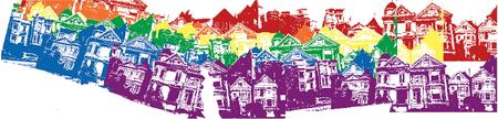 Image of Victorian homes in rainbow colors